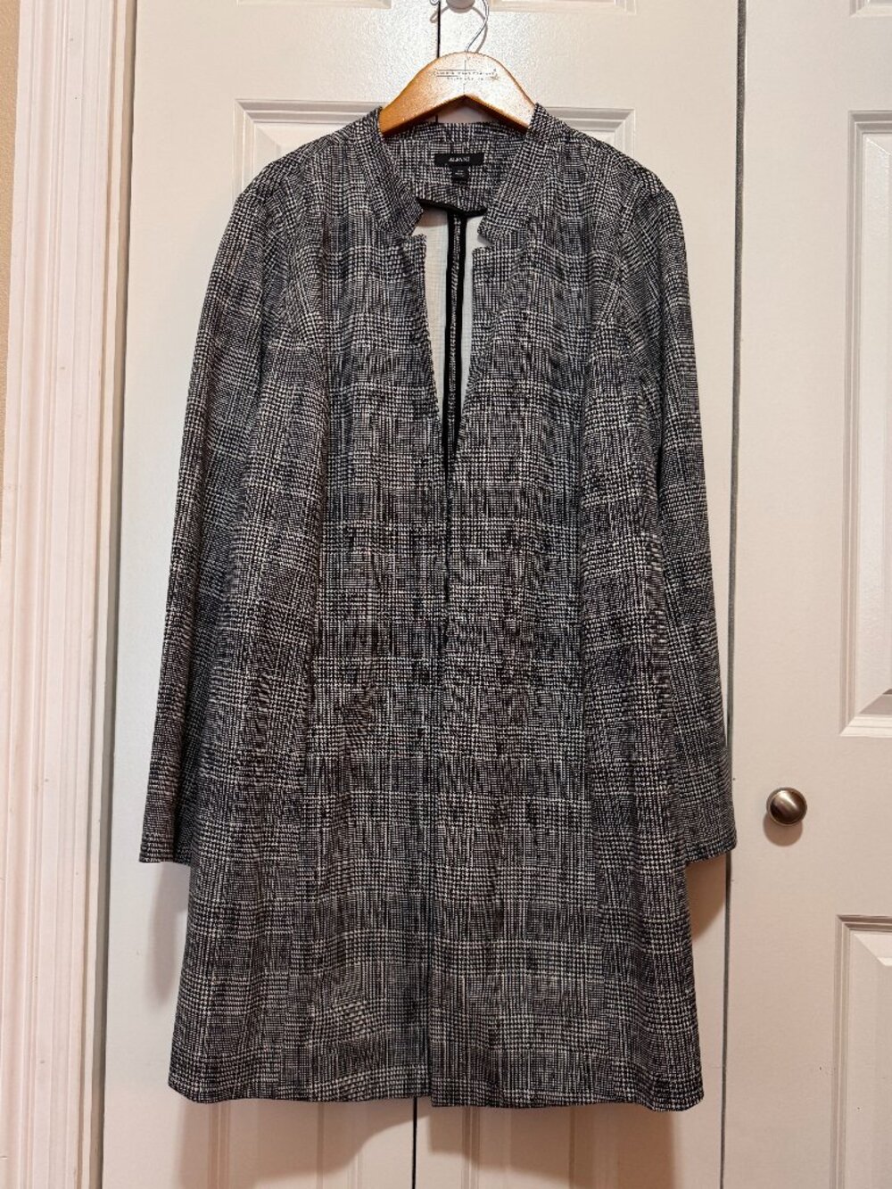 Alfani 16W Black Ivory Glen Plaid Open Front Jacket Plus Size Career - Picture 2 of 13